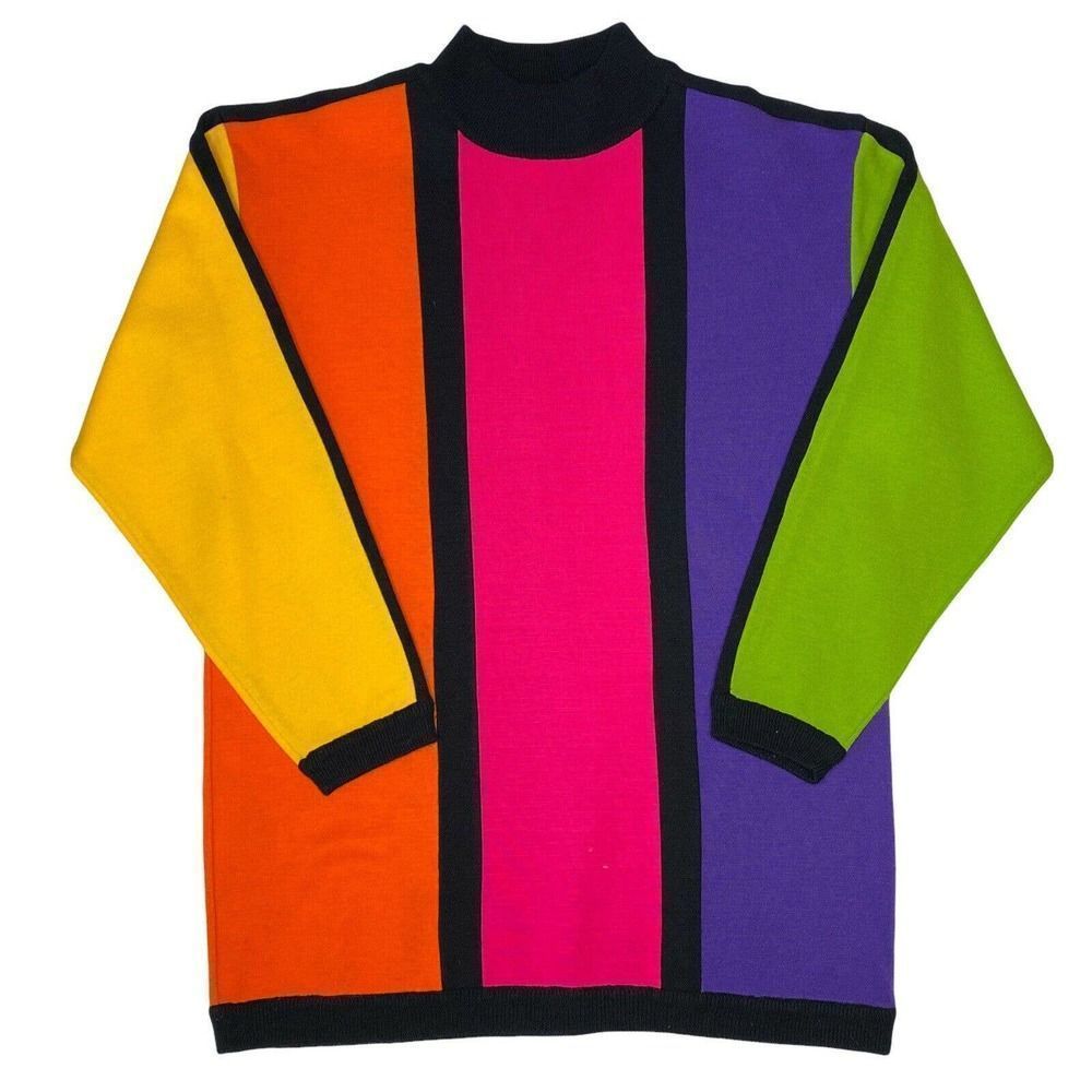 Rainbow Sweater Restless Clothiers Medium 60s Retro Wool Blend Vertical Stripes